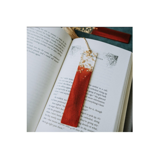Gold Leaf Epoxy Bookmark, Red