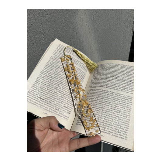 فاصلة كتاب ايبوكسي شفافة بأوراق ذهبية