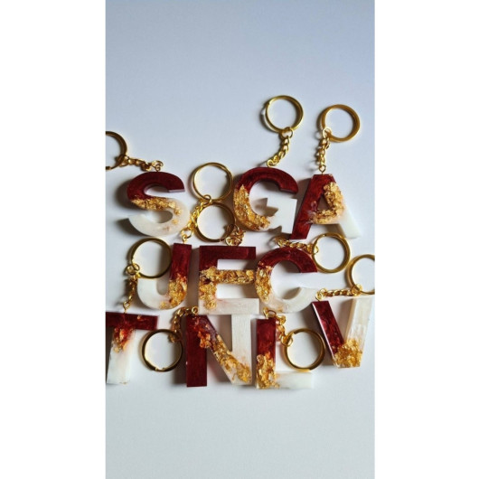Gold Leaf Colored Epoxy Letter Keychain, Transparent