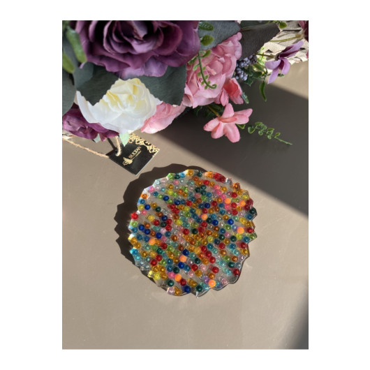 Beaded Design Colored Epoxy Coasters, Transparent