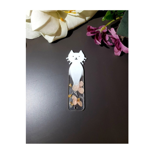 Epoxy Gold Leaf Real Dried Flower Cat Figure Bookmark