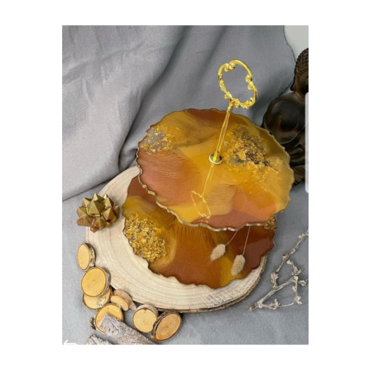 Epoxy Two Tier Presentation Fruit Cookie Holder With Foiled Stand