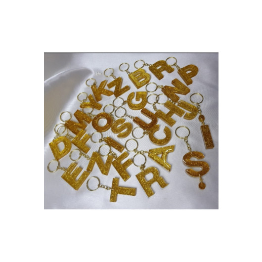 Letter F Gold Glitter Epoxy Keychain, Transparent