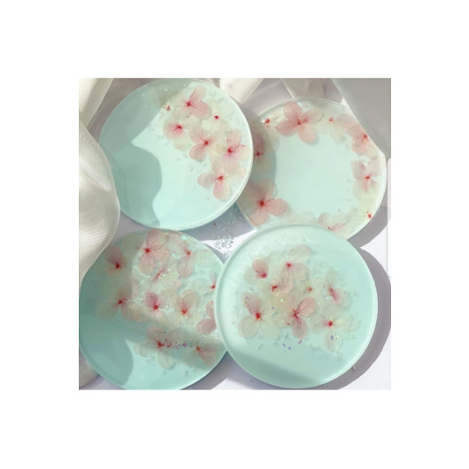 Set Of 4 Epoxy Coasters With Real Flowers, Transparent