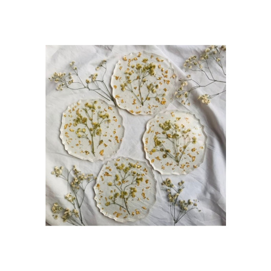 Set Of 4 Epoxy Coasters With Real Dried Flowers, Transparent