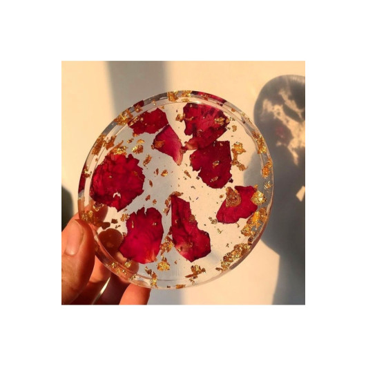 Set Of 4 Epoxy Coasters With Real Dried Roses