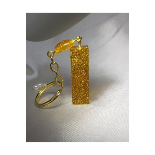 Letter I Gold Glitter Epoxy Keychain, Transparent