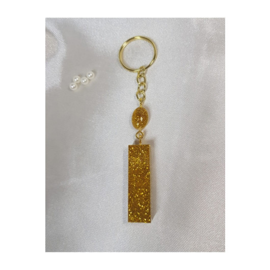 Letter I Gold Glitter Epoxy Keychain, Transparent