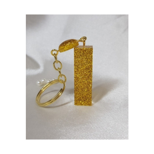 Letter I Gold Glitter Epoxy Keychain, Transparent