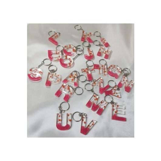 Letter I Red Floral Epoxy Keychain, Transparent