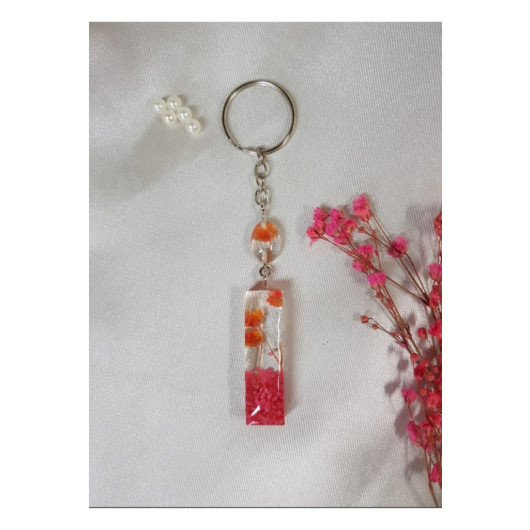 Letter I Red Floral Epoxy Keychain, Transparent