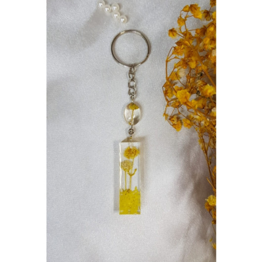 Letter I Yellow Floral Epoxy Keychain, Transparent