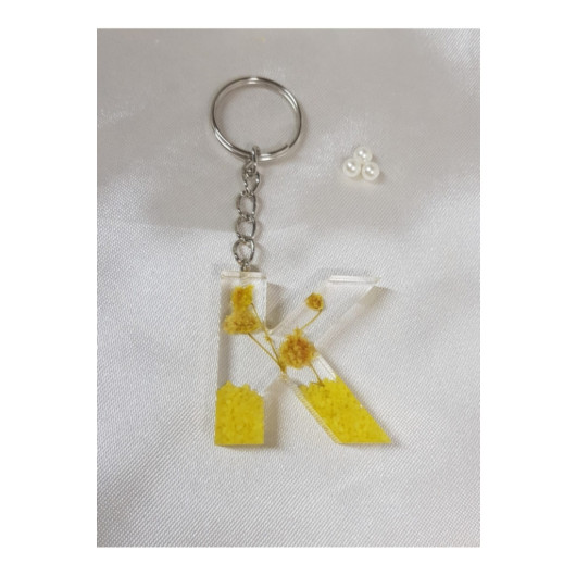 ميدالية مفاتيح ايبوكسي بشكل حرف K شفاف