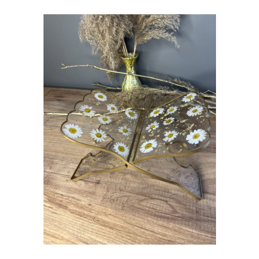Special Design Gold Leaf Epoxy Quran Stand With Real Dried Daisy