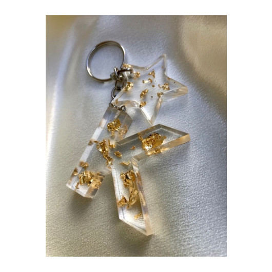Gold Leaf Letter Keychain With Mini Star Attachment, Transparent