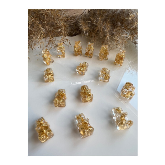 Little Teddy Bear Gold Leaf Keychain, Transparent