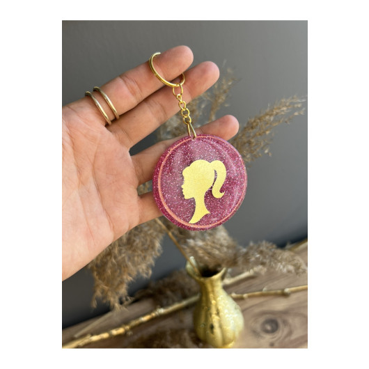 Pink Glitter Gold Leaf Keychain, Transparent