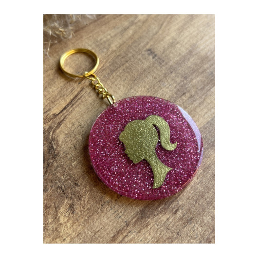 ميدالية مفاتيح على شكل ورقة شجر ذهبية لامعة باللون الوردي