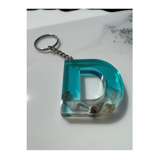 Beach Themed Epoxy Letter Keychain, Transparent