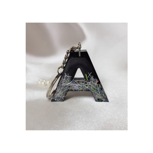 Sultan Letter A Silver Hologram Epoxy Keychain, Transparent