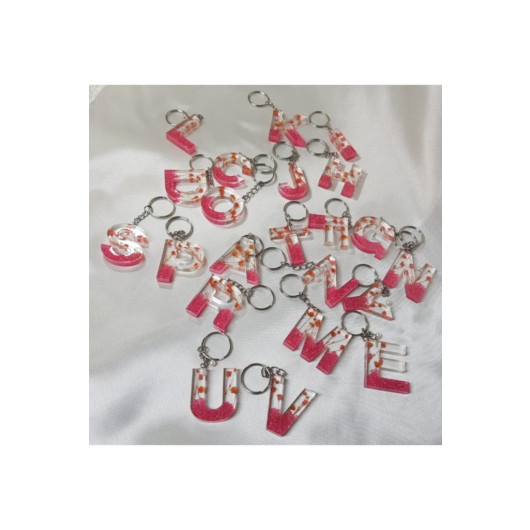 Sultan Letter A Red Floral Epoxy Keychain, Transparent