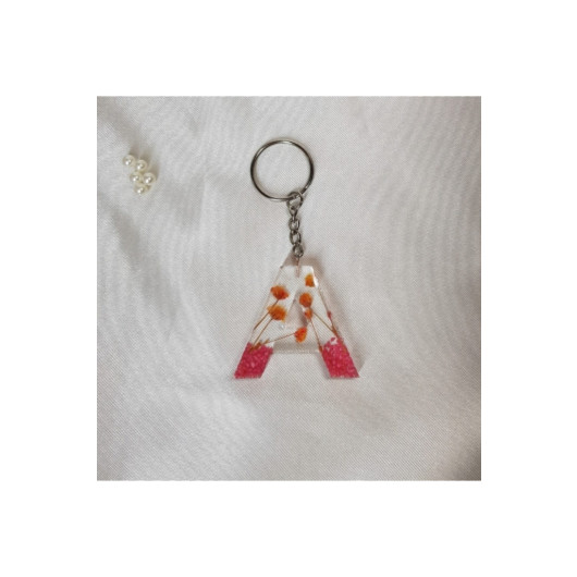 Sultan Letter A Red Floral Epoxy Keychain, Transparent