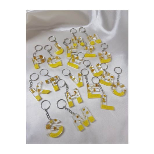 Sultan Letter A Yellow Floral Epoxy Keychain, Transparent