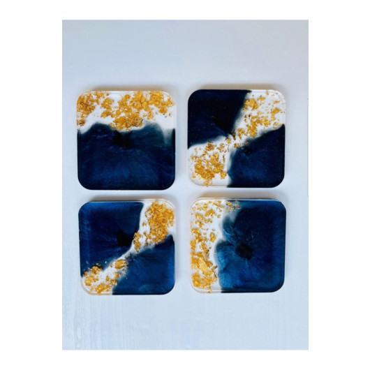 Sultan Gold Leaf Epoxy Coaster Set Of 4, Transparent