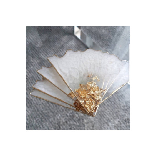 Sultan Gold Leaf Epoxy Coaster Set Of 4, Transparent