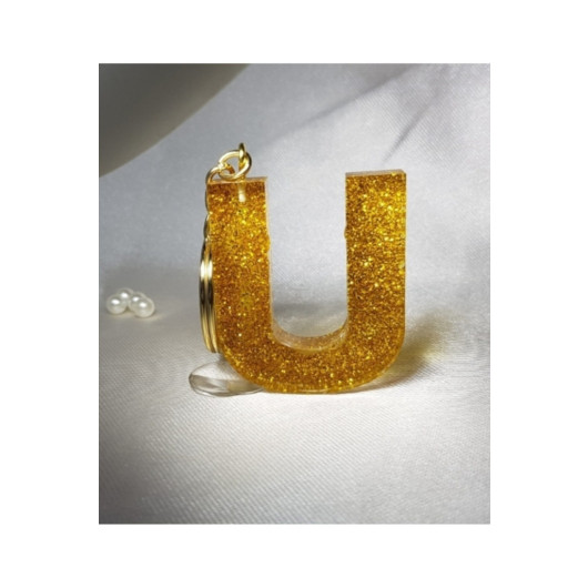 ميدالية مفاتيح ايبوكسي بشكل حرف U ذهبية