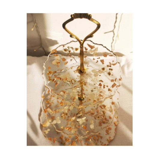 Three Tier Gold Gilded Real Flowers Presentation Fruit Cookie Holder