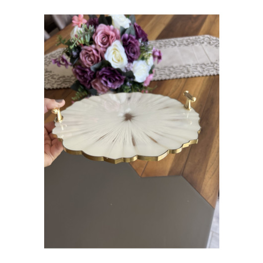 Round Wavy Patterned Engagement Groom Epoxy Tray For Two