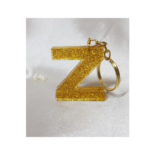 Letter Z Gold Glitter Epoxy Keychain, Transparent