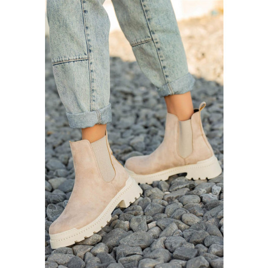 Womens Winter Boots In Nude Rubber Suede Leather