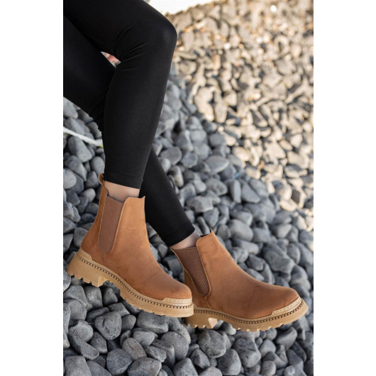 Womens Winter Boots, Brown Suede With Rubber