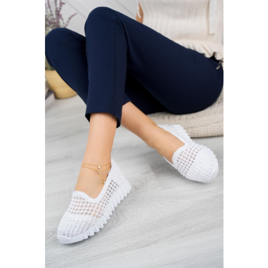 Aymood Thick Sole Knitted Ballet Ballet White Textile