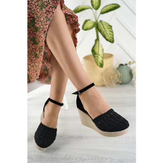 Aymood Womens Black Embellished Tricot Sandal
