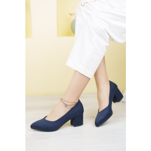 Comfortable Womens Navy Blue Heel Shoes