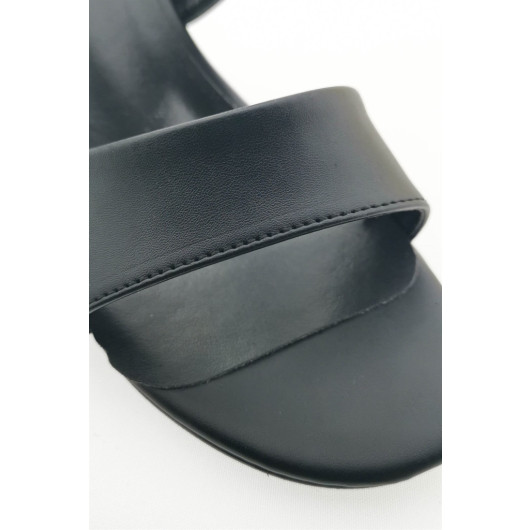 Womens Black Sandal With Two Straps, 5 Cm Heel, Aymood
