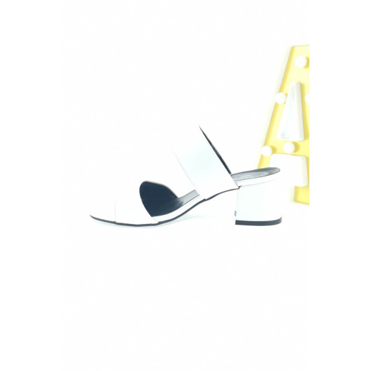 Womens White Sandal With Two Straps, 5 Cm Heel, Aymood