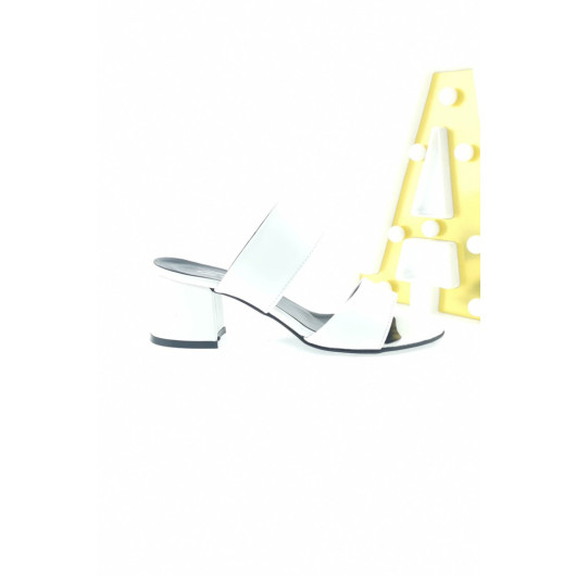 Womens White Sandal With Two Straps, 5 Cm Heel, Aymood