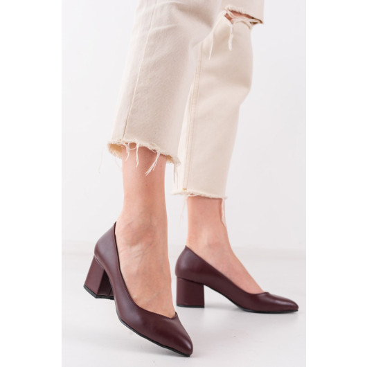 Womens Shoes With Burgundy Leather Heels, 5 Cm