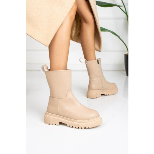 Womens Nude Leather Zipup Boots