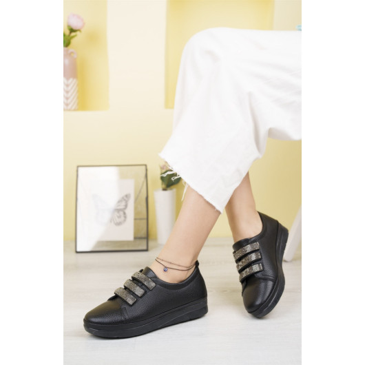 Black Skin Stone Daily Comfortable Orthopedic Non-Slip Sole Ballerina Shoes