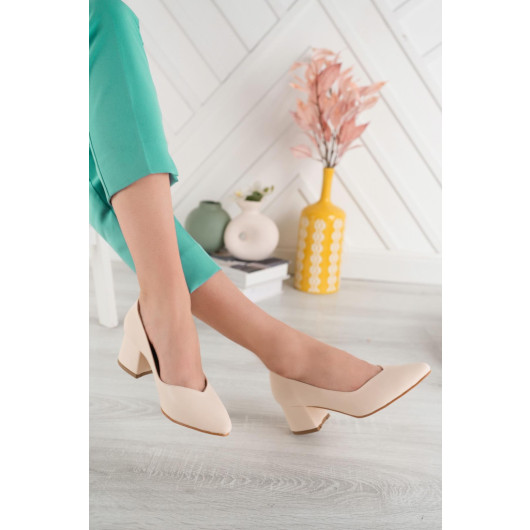 Skin Skin Womens Stylish Daily Comfortable Short Heeled Shoes Heel Height 5Cm
