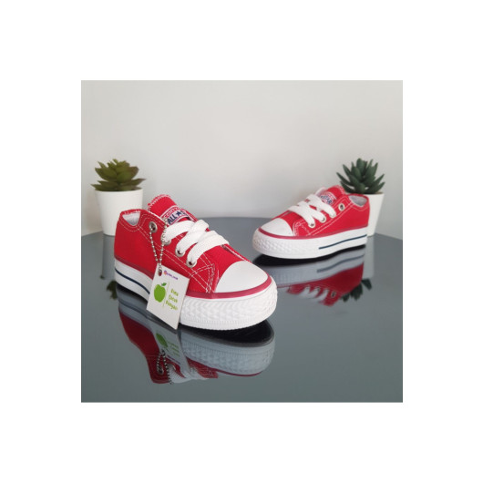 Lace Up Red Unisex Baby Kids Sneaker Linen Sports Shoes Short Red 20