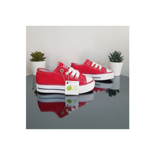 Lace Up Red Unisex Baby Kids Sneaker Linen Sports Shoes Short Red 20