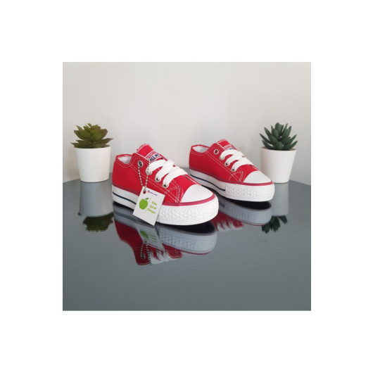 Lace Up Red Unisex Baby Kids Sneaker Linen Sports Shoes 21