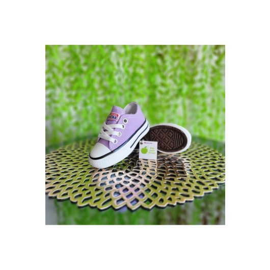 Lace Up Lilac Unisex Kids Sneaker Linen Sports Shoes Short Lila 27