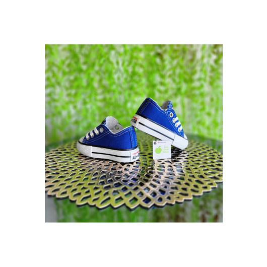 Lace Up Blue Unisex Kids Sneaker Linen Sports Shoes Blue 20